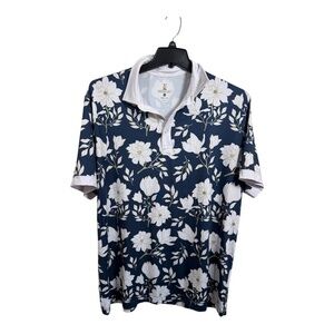 Rolo Golf Polo Shirt Mens Size XXL Blue White Floral Grandpa's Pond Short Sleeve